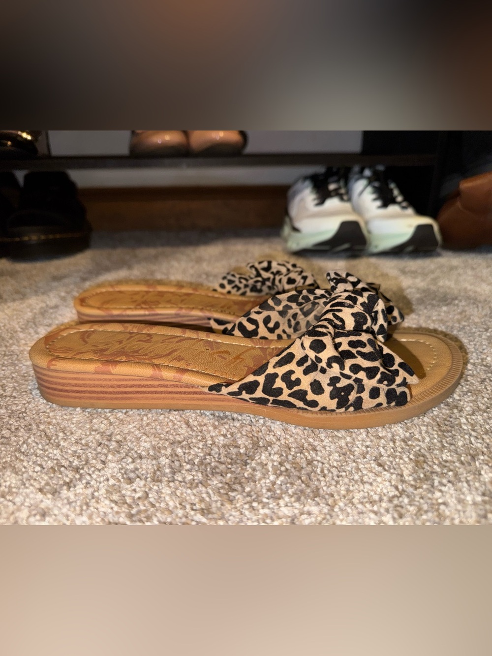 Blowfish Leopard Bow Slide Sandals - Tan & Black - Picture 2 of 3